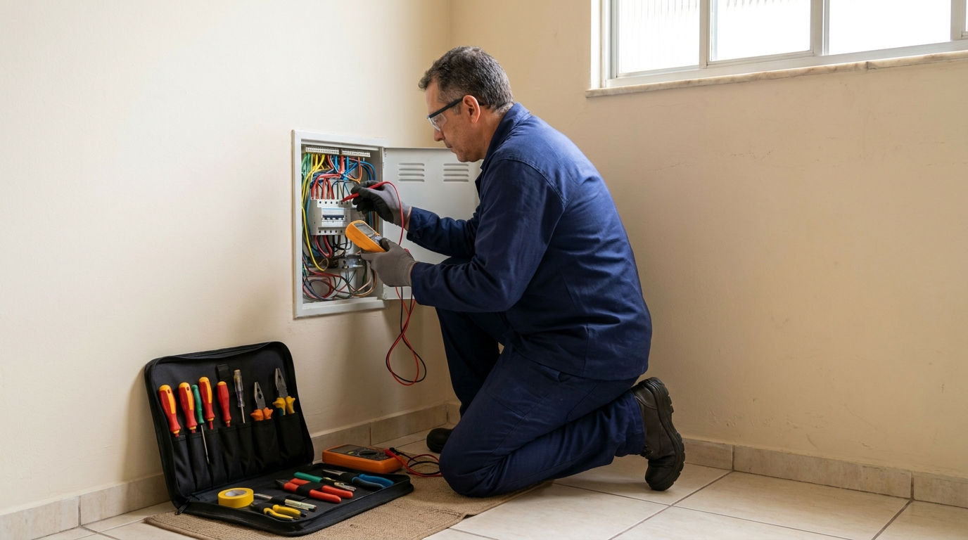 Eletricista atendendo em residência em Uberaba‑MG